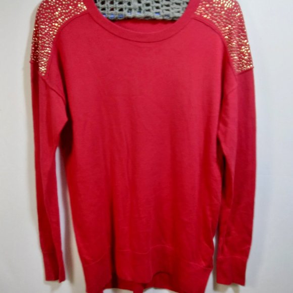 Michael Kors Women's Red w/Gold Gems on‎ Shoulders Sweater Top Size M - Picture 1 of 12